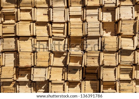 Wooden slats packed and stacked.
