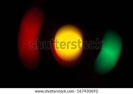 Red light, yellow light, green light background blurs.
