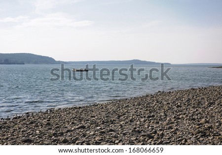 A floating dock off a rocky beach at Bar Harbor Maine