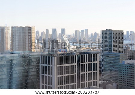 Modern buildings in Osaka Japan in the morning.