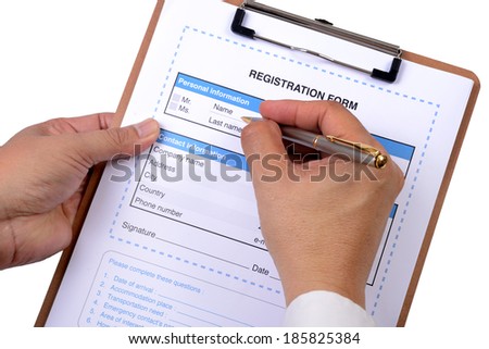 Someone is writing information into register form.