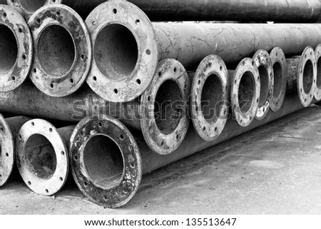 black and white pattern.Metal Pipe In Construction Site