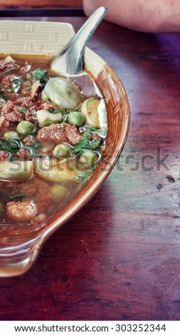 Beef curry with vegetables.Traditional food of Thailand