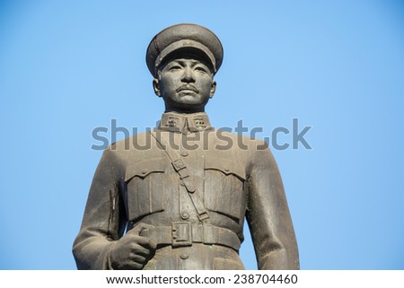 Shenyang, China - December 16, 2014: Statue of Zhang Xueliang, located in Marshal Zhang\'s Mansion (Zhang Shi Shuai Fu), Shenyang City, Liaoning province, China.
