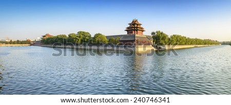 Turret of Palace Museum. Wall of the Forbidden City. Located in The Palace Museum, Beijing, China.