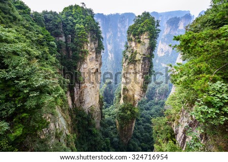 Avatar Hallelujah Mountain. Located in Zhangjiajie Wulingyuan Scenic and Historic Interest Area which was designated a UNESCO World Heritage Site as well as an AAAAA scenic area in china.