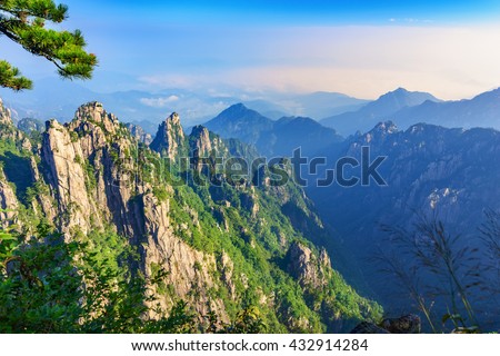 Huangshan (Yellow Mountains), a mountain range in southern Anhui province in eastern China. It is a UNESCO World Heritage Site, and one of China\'s major tourist destinations.
