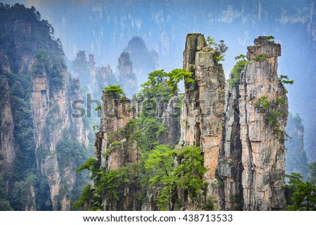Landscape of Zhangjiajie. Located in Wulingyuan Scenic and Historic Interest Area which was designated a UNESCO World Heritage Site as well as an AAAAA scenic area in china.
