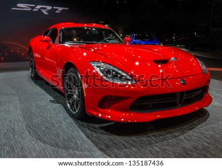 CHICAGO, IL, - FEBRUARY 8: A 2013 red SRT (Dodge) Viper on display at the Chicago Auto Show, on February 8, 2013, in Chicago, Illinois.