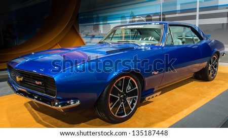 CHICAGO, IL, - FEBRUARY 8: A 1967 blue Chevy Camaro Hot Wheels Concept Spectraflame on display at the Chicago Auto Show, on February 8, 2013, in Chicago, Illinois.