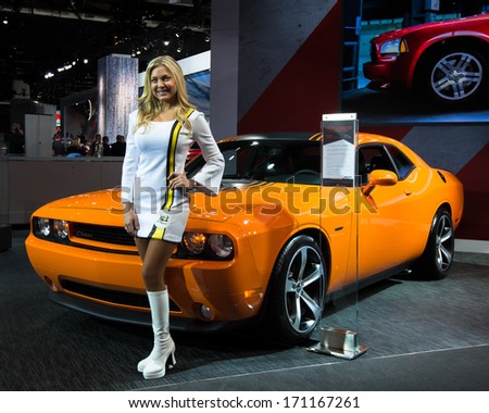 DETROIT, MI/USA - JANUARY 13: A 2014 Dodge Challenger Hemi Shaker Limited Edition at the North American International Auto Show (NAIAS) on January 13, 2014, in Detroit, Michigan.