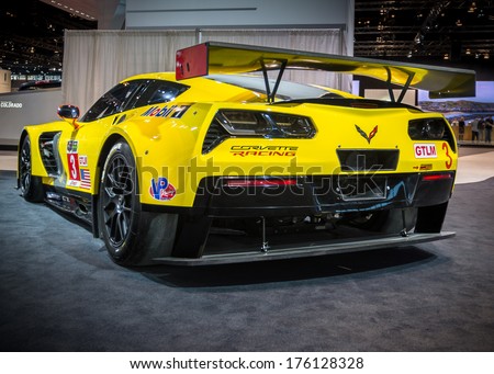 CHICAGO, IL/USA - FEBRUARY 7: A 2014 Chevrolet (Chevy) Corvette C7-R car at the Chicago Auto Show (CAS) on February 7, 2014, in Chicago, Illinois.