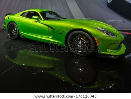 CHICAGO, IL/USA - FEBRUARY 7: A 2014 SRT (Dodge) Viper car at the Chicago Auto Show (CAS) on February 7, 2014, in Chicago, Illinois.