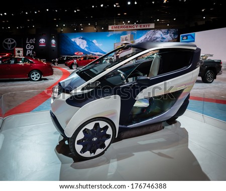 CHICAGO, IL/USA - FEBRUARY 6: 2014 Toyota i-Road  Personal Mobility Vehicle Concept car at the Chicago Auto Show (CAS) on February 6, 2014, in Chicago, Illinois.