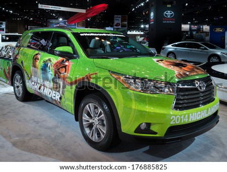 CHICAGO, IL/USA - FEBRUARY 6: A 2014 Toyota Highlander Muppets Edition sports utility vehicle (SUV) at the Chicago Auto Show (CAS) on February 6, 2014, in Chicago, Illinois.