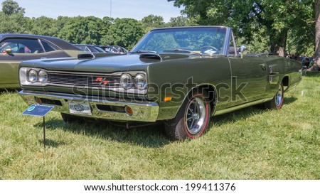 GROSSE POINTE SHORES, MI/USA - JUNE 15, 2014: A 1969 Dodge  Coronet R/T car at the EyesOn Design car show, held at the Edsel and Eleanor Ford House.