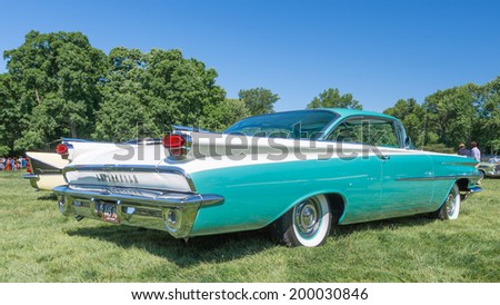 GROSSE POINTE SHORES, MI/USA - JUNE 15, 2014: A 1959 Oldsmobile Dynamic 88 car at the EyesOn Design car show, held at the Edsel and Eleanor Ford House.