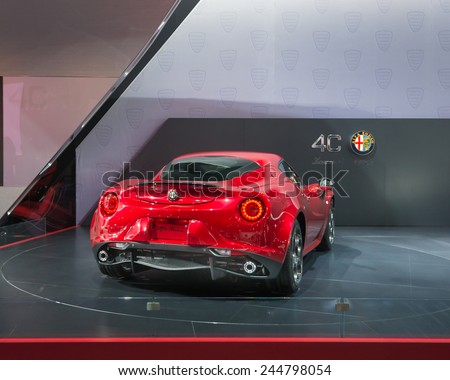 DETROIT, MI/USA - JANUARY 12, 2015: Alfa Romeo 4C Spider at the North American International Auto Show (NAIAS), one of the most influential car shows in the world each year.