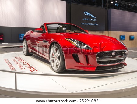 CHICAGO, IL/USA - FEBRUARY 12, 2015: 2016 Jaguar F-Type car at the Chicago Auto Show (CAS), the largest auto show in North America.