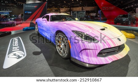 CHICAGO, IL/USA - FEBRUARY 12, 2015: 2015 customized Dodge Viper GTC car at the Chicago Auto Show (CAS), the largest auto show in North America.