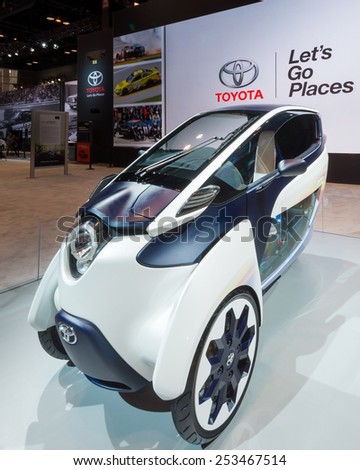 CHICAGO, IL/USA - FEBRUARY 13, 2015: Toyota i-Road Concept car at the Chicago Auto Show (CAS), the largest auto show in North America.