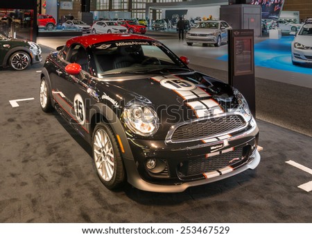 CHICAGO, IL/USA - FEBRUARY 13, 2015: 2015 Mini John Cooper Works car at the Chicago Auto Show (CAS), the largest auto show in North America.