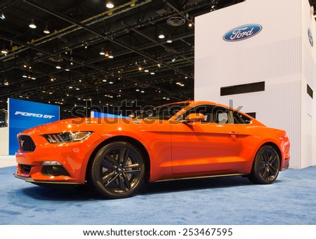 CHICAGO, IL/USA - FEBRUARY 13, 2015: 2015 Ford Mustang car at the Chicago Auto Show (CAS), the largest auto show in North America.