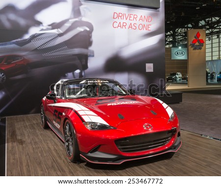 CHICAGO, IL/USA - FEBRUARY 13, 2015: 2015 Mazda Global MX-5 Cup (Miata) car at the Chicago Auto Show (CAS), the largest auto show in North America.