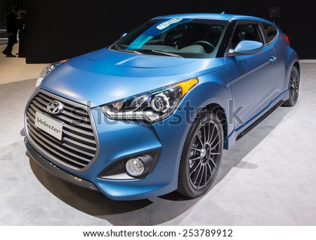 CHICAGO, IL/USA - FEBRUARY 13, 2015: 2015 Hyundai Veloster Rally Edition car at the Chicago Auto Show (CAS), the largest auto show in North America.