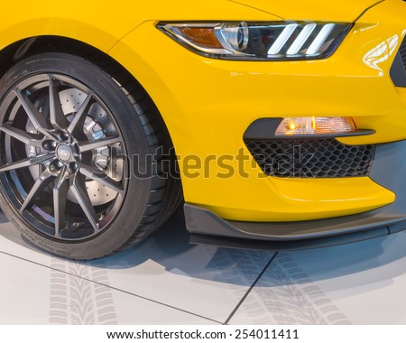 CHICAGO, IL/USA - FEBRUARY 13, 2015: 2015 Ford Shelby GT350 Mustang car at the Chicago Auto Show (CAS), the largest auto show in North America.