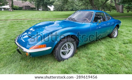 GROSSE POINTE SHORES, MI/USA - JUNE 21, 2015: A 1973 Buick Opel GT car at the EyesOn Design car show, held at the Edsel and Eleanor Ford House.