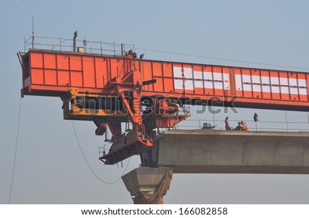 Mumbai, India - Circa November 2013 - Girder at construction site of elevated rail track