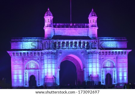 Illuminated Gateway Of India In Mumbai At Night During The Republic Day