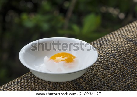 Soft Boiled Duck Egg with silky yolk on a white bowl