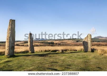 Stone circle at Machrie moor on the Isle of Arran in Scotland