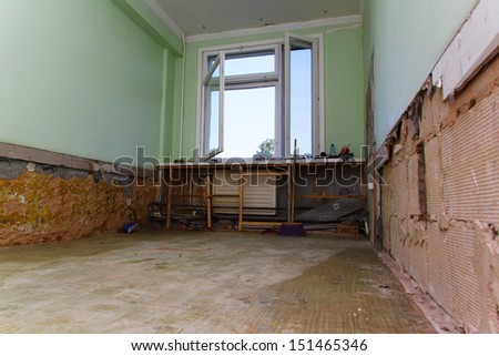 The open window indoors where is carried out repair