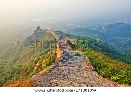 The photo taken  in China\'s Hebei province qinhuangdao city.Mount Jiaoshan scenic area is located 3 kilometers north of shanhaiguan .The time is October 5, 2013.The Great Wall.