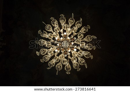 bottom view of illuminated chandelier