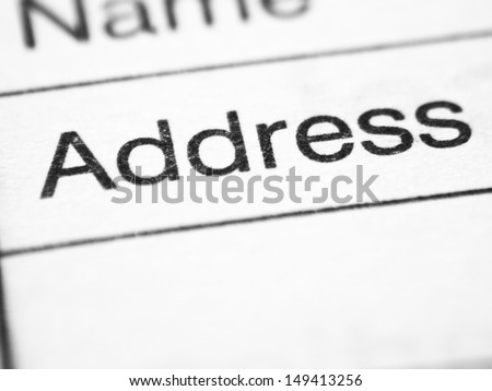 Place of customers address on a paper form closeup.