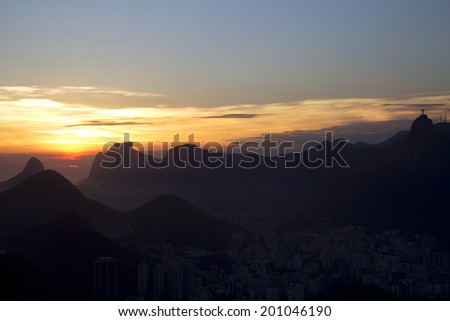 Sunset in Rio de Janeiro. the view from the mountain \