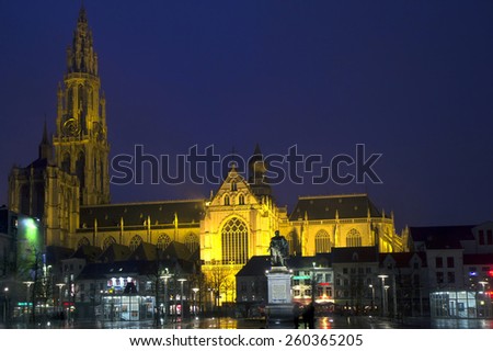 Belgium. Antwerp evening. The largest city in Flanders, the largest European port, center diamond, the birthplace of Rubens.