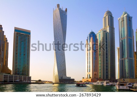 The United Arab Emirates. The Skyscrapers Of Dubai. Basically, all the skyscrapers are located in two places of Dubai, along the Sheikh Zayed road and Dubai Marina.