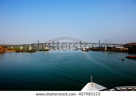 The bridge of the Americas bridge over Panama canal\
The bridge of the Americas â?? a road bridge in Panama, crossing the Pacific ocean approach to Panama canal.