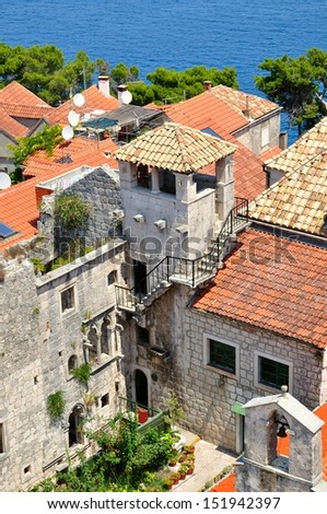 Town Korcula in island Korcula in Croatia with tower which is part of Marco Polo\'s home