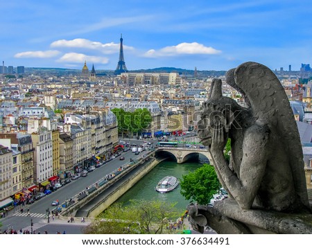 Aerial View of Paris - The Gargoyles of Notre Dame - Paris, France