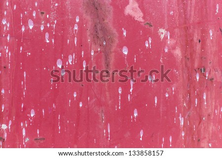 Texture of paint drips on red metal