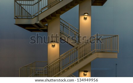 Modern emergency exit staircase at dusk