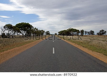 A lonely country road in South-Western New South Wales.  It was on this strip of road that for 110 kilometres, we only saw one other car
