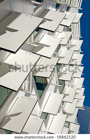 Sun shields outside the windows of a newly constructed office building in Canberra, Australia