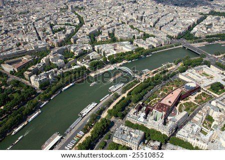 A view of the River Seine, captured from the second level of the Eiffel Tower, Paris